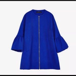 🎉 HP 🎉 Zara Blue Frill Sleeve Coat - Like New